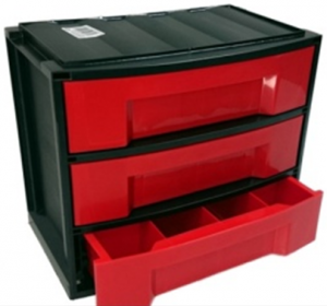 Plastic Stackable Tray Module with 3 Drawers, Black and Red – Vahe Co